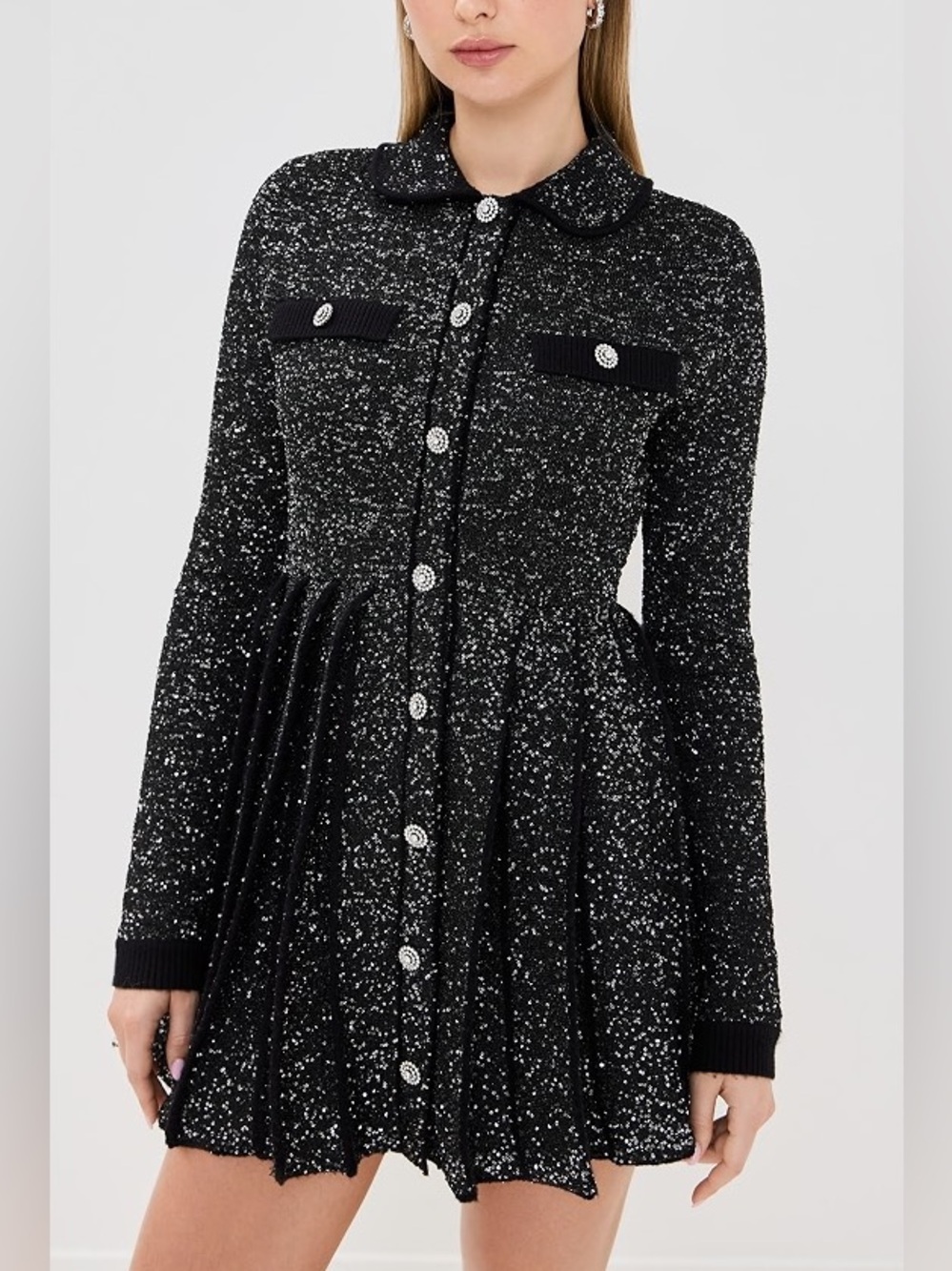 Hill House The Chloe Sweater Dress Wool Blend Sequins Black Large NWT